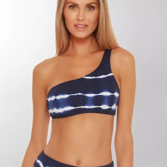 NEW Becca Asymmetric Blue Tie Dye One Shoulder Bikini Top Size Small - Picture 1 of 8
